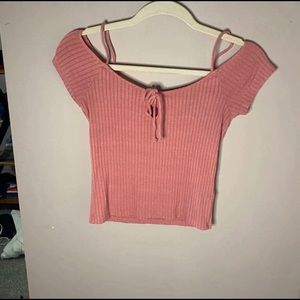 Aeropostale pink ribbed split tank top/short sleeve